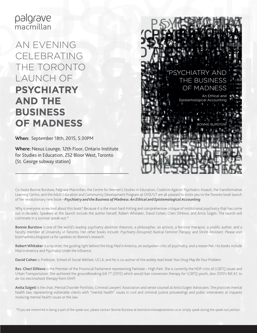 Toronto Launch – Psychiatry and the Business of Madness