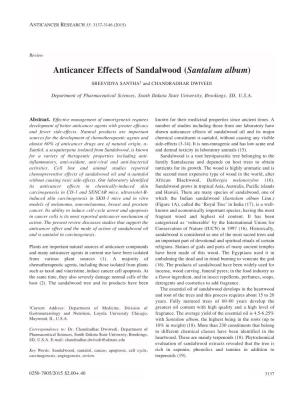 Anticancer Effects of Sandalwood (Santalum Album)