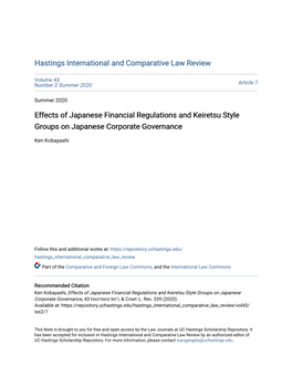 Effects of Japanese Financial Regulations and Keiretsu Style Groups on Japanese Corporate Governance