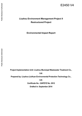 Liuzhou Environment Management Project II Public Disclosure Authorized Restructured Project