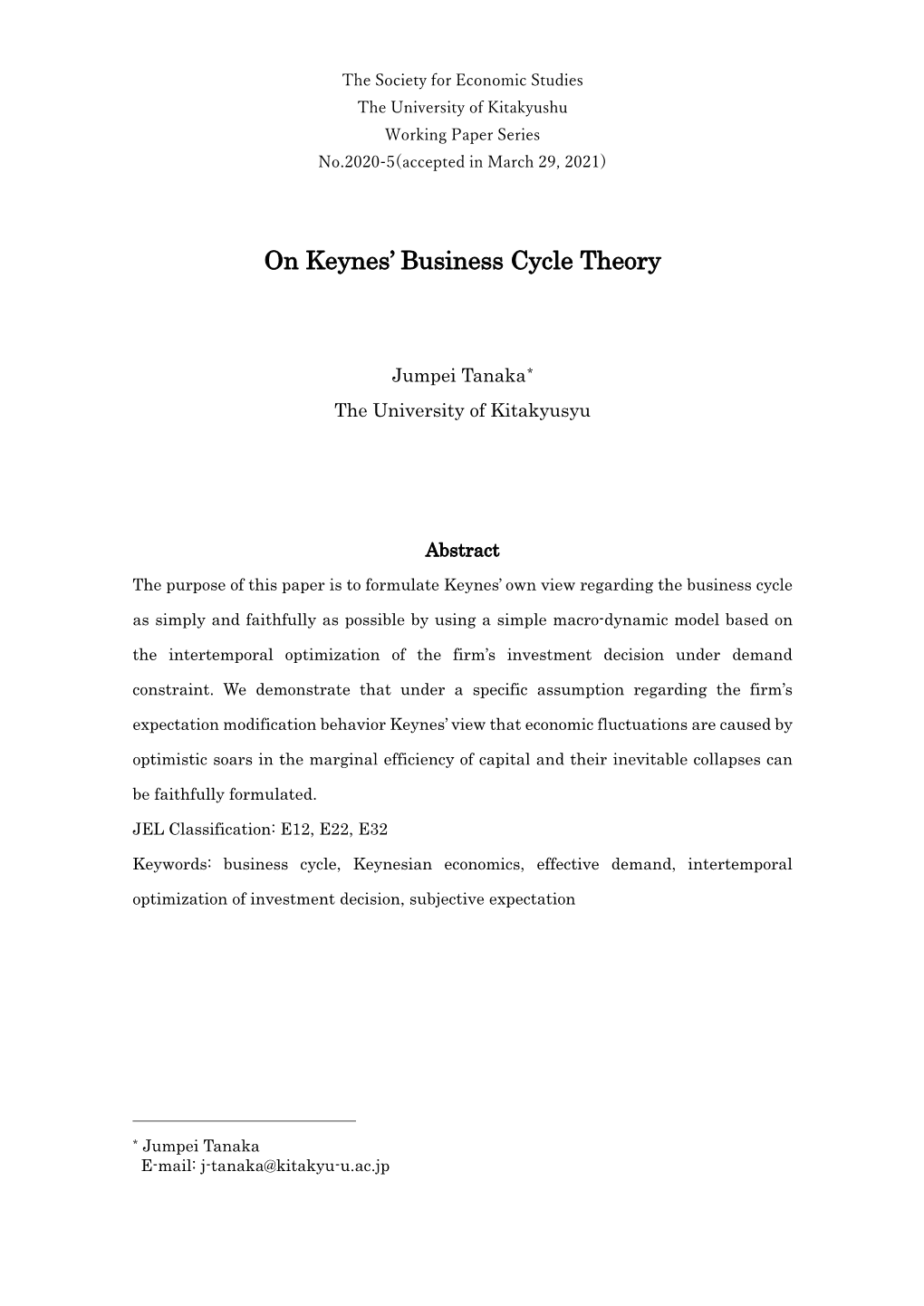 On Keynes' Business Cycle Theory