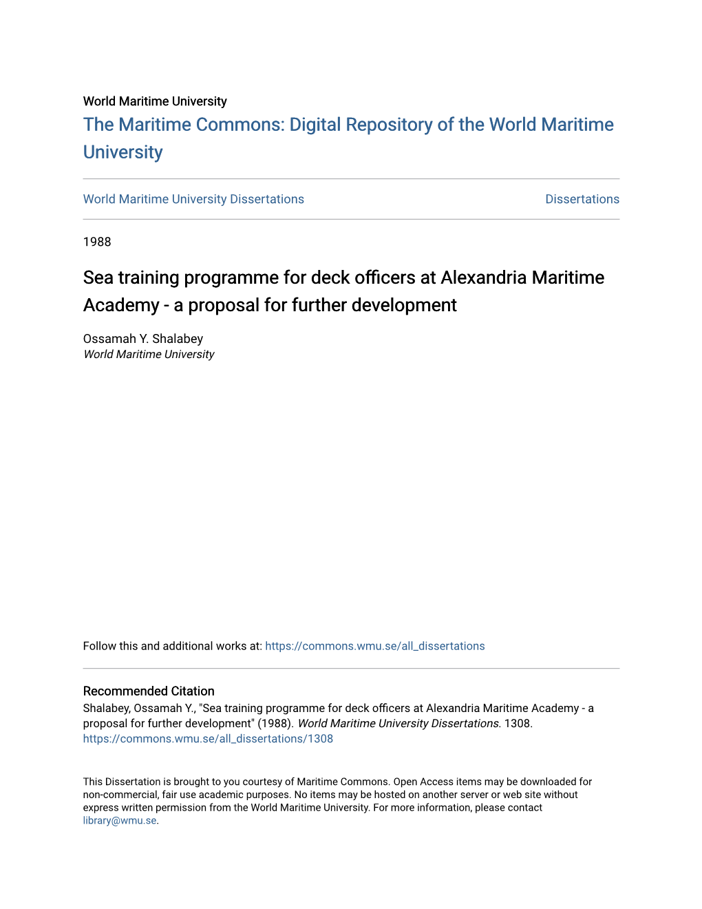 Sea Training Programme for Deck Officers at Alexandria Maritime Academy - a Proposal for Further Development