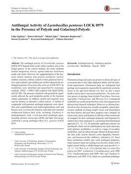 Antifungal Activity of Lactobacillus Pentosus ŁOCK 0979 in the Presence of Polyols and Galactosyl-Polyols