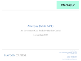 Afterpay (ASX: APT) an Investment Case Study by Hayden Capital November 2020