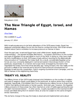 The New Triangle of Egypt, Israel, and Hamas