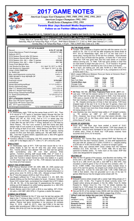 2017 Game Notes