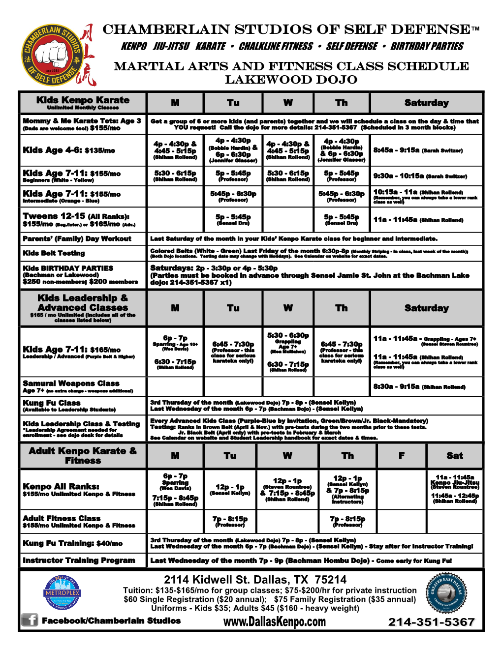 Schedule Lakewood Dojo