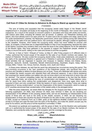 A Call from 21 Cities for Armies to Go to Al-Aqsa to Stand up Against the Jews!