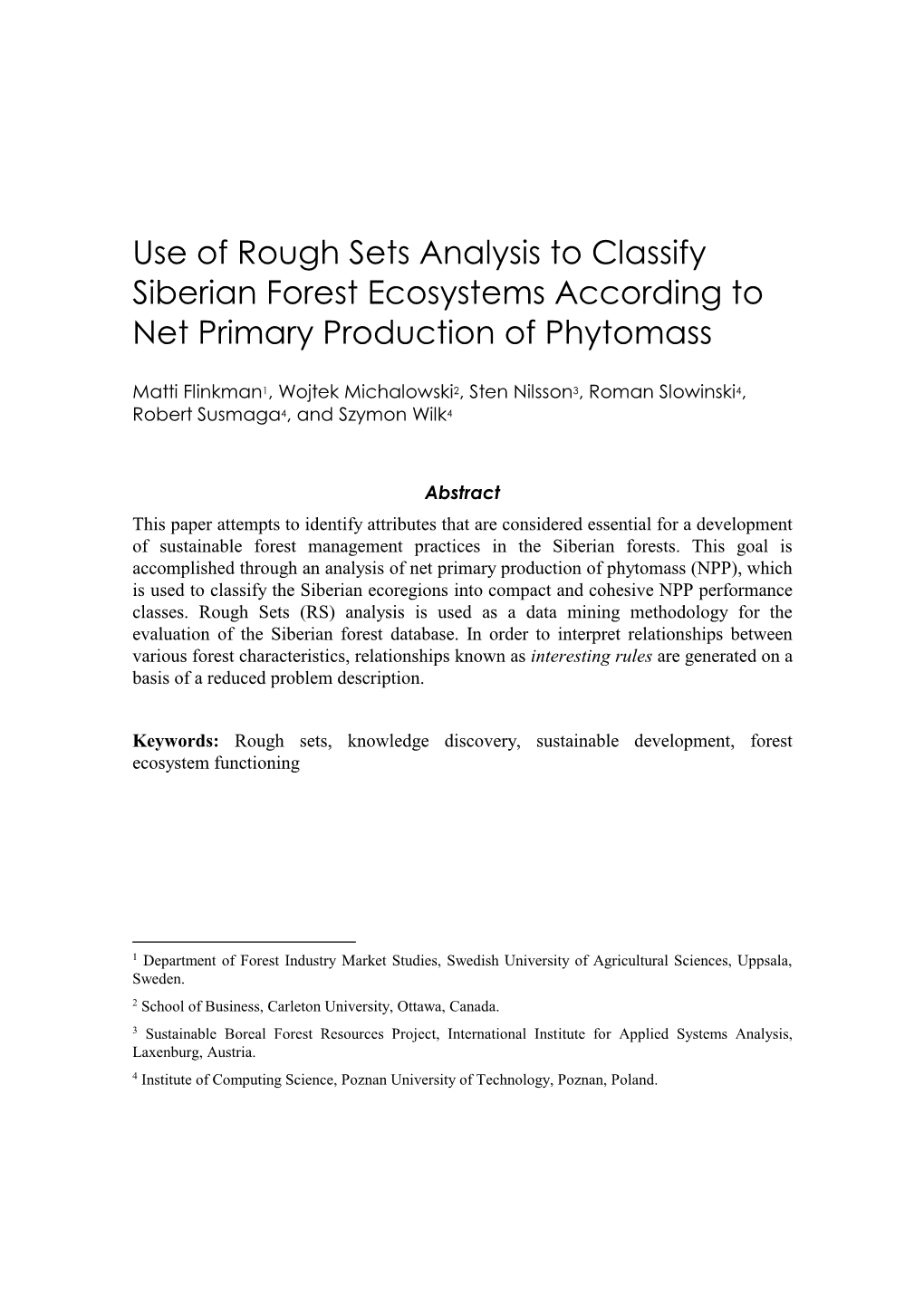 Use of Rough Sets Analysis to Classify Siberian Forest Ecosystems According to Net Primary Production of Phytomass