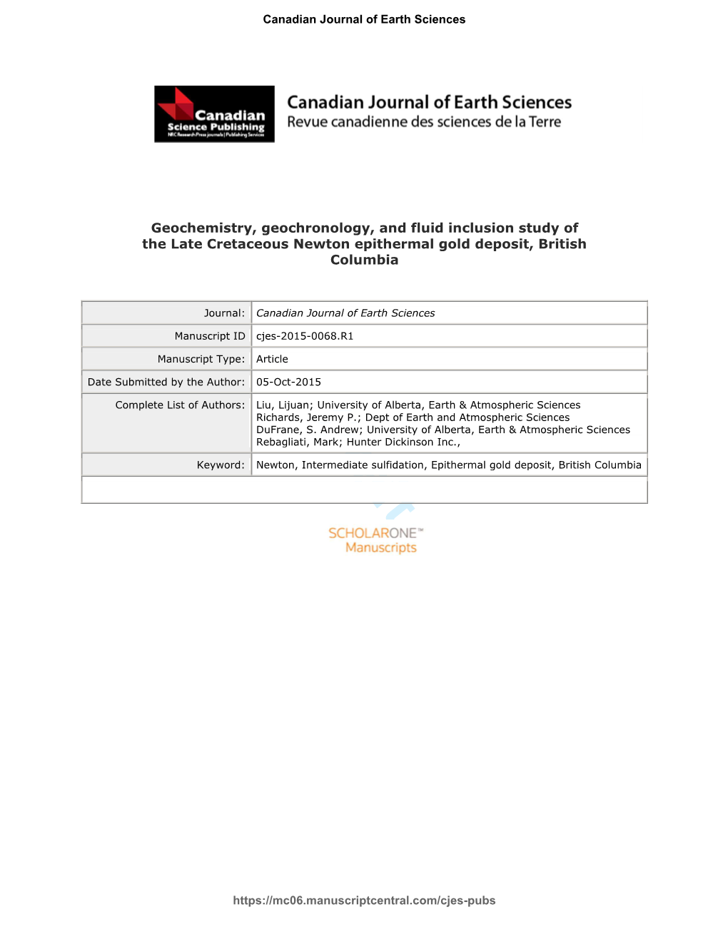 Geochemistry, Geochronology, and Fluid Inclusion Study of the Late Cretaceous Newton Epithermal Gold Deposit, British Columbia