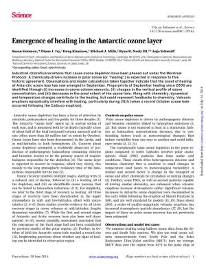 Emergence of Healing in the Antarctic Ozone Layer