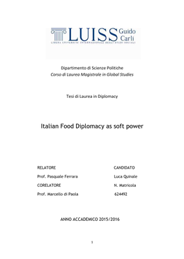 Italian Food Diplomacy As Soft Power