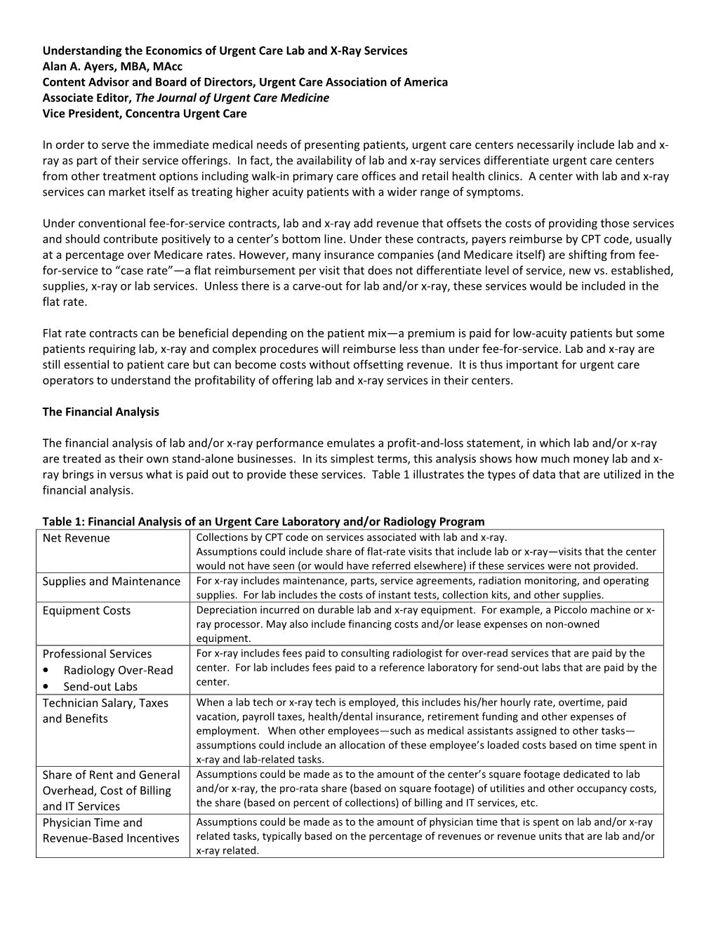 Understanding the Economics of Urgent Care Lab and X-Ray Services Alan A