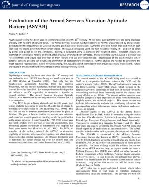 Evaluation of the Armed Services Vocation Aptitude Battery (ASVAB)