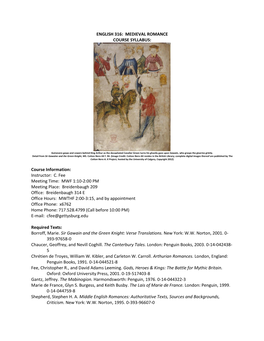 English 316: Medieval Romance Course Syllabus