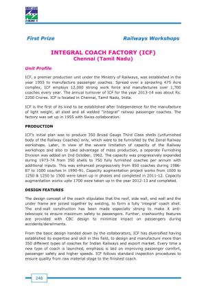 INTEGRAL COACH FACTORY (ICF) Chennai (Tamil Nadu)