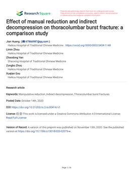 Effect of Manual Reduction and Indirect Decompression on Thoracolumbar Burst Fracture: a Comparison Study