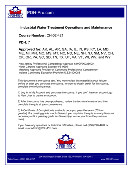 CH-02-421 Industrial Water Treatment Operations and Maintenance