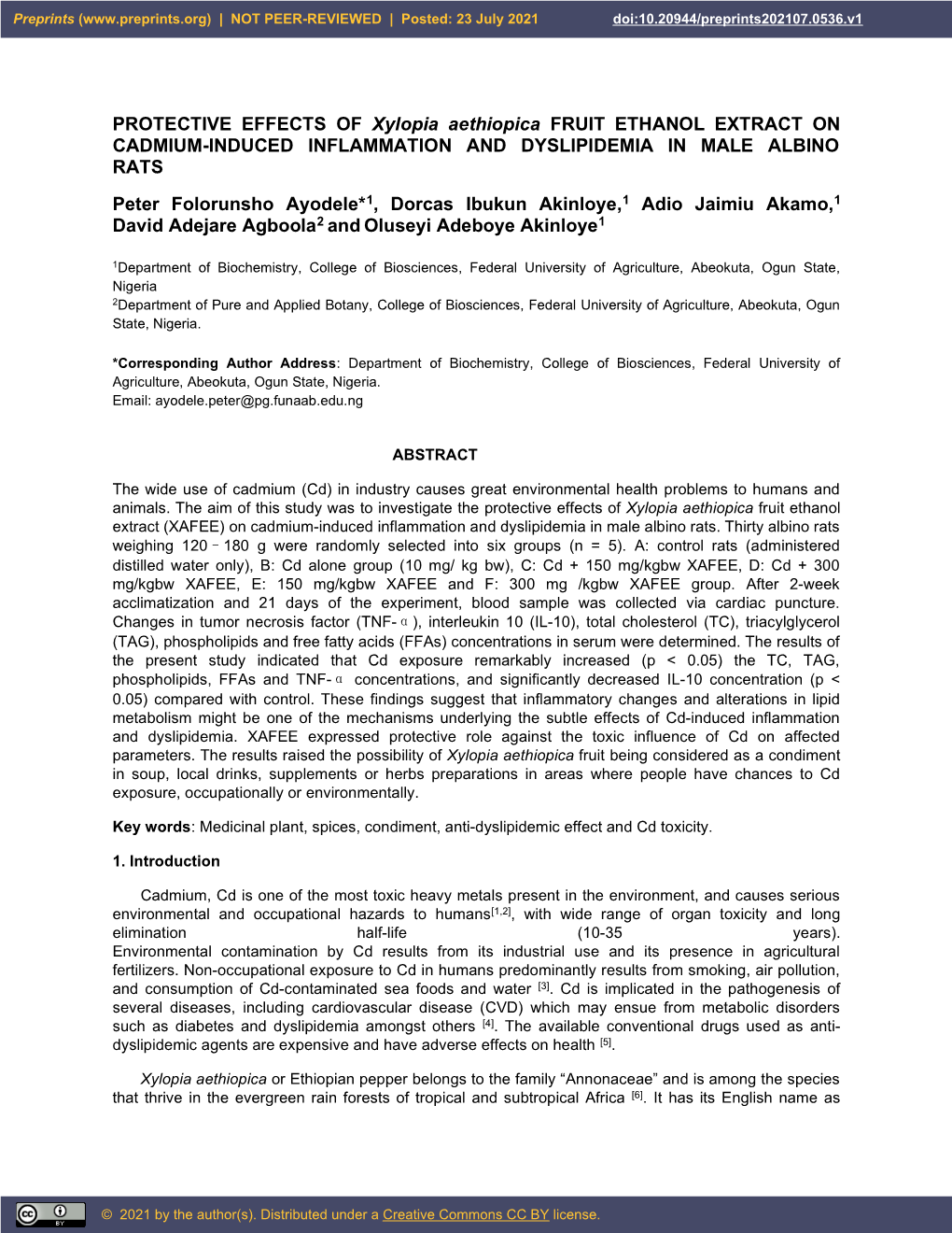 PROTECTIVE EFFECTS of Xylopia Aethiopica FRUIT ETHANOL