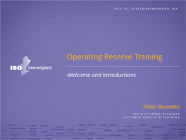 Operating Reserve Training