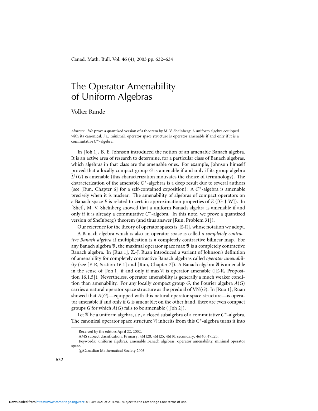 The Operator Amenability of Uniform Algebras