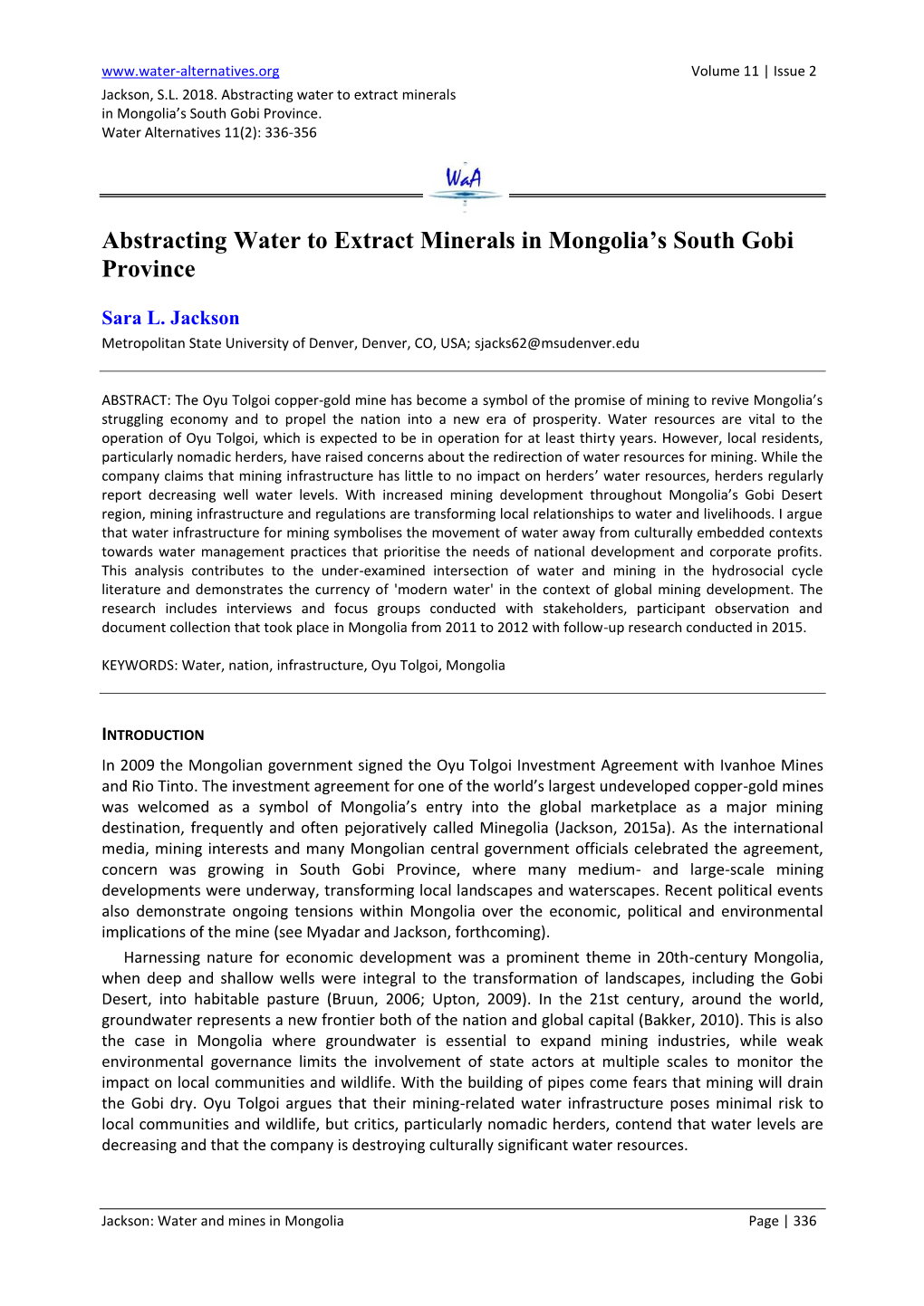 Abstracting Water to Extract Minerals in Mongolia's South Gobi Province