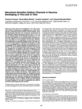 Neurotoxin-Sensitive Sodium Channels in Neurons Developing /N Vivo and /II Vitro