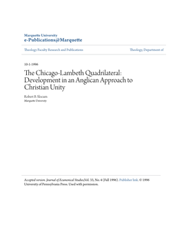 The Chicago-Lambeth Quadrilateral: Development in an Anglican Approach to Christian Unity
