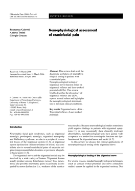 Neurophysiological Assessment of Craniofacial Pain