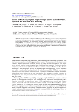 Status of Hilase Project: High Average Power Pulsed DPSSL Systems for Research and Industry T