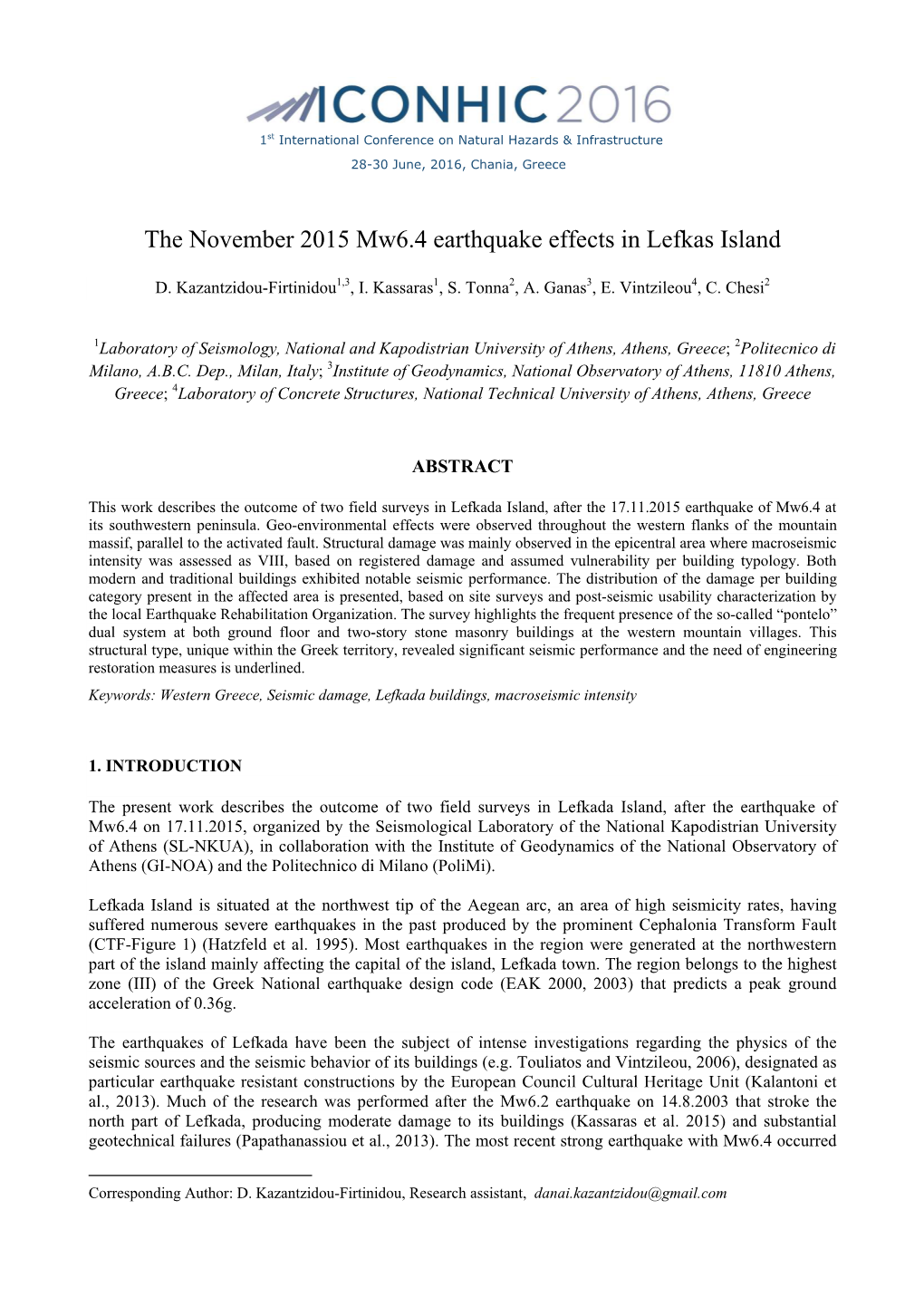 Τhe November 2015 Mw6.4 Earthquake Effects in Lefkas Island