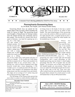 Pennsylvania Goosewing Axes by Jim Bode, Ken Hopfel, John Henson & Bob Garay Goosewing Broad Axes Are Named for the Ter Being Closer to the Hands
