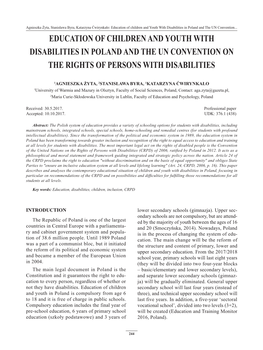 Education of Children and Youth with Disabilities in Poland and UN