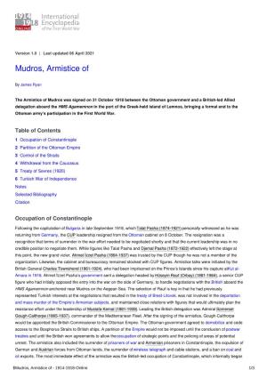 Mudros, Armistice of | International Encyclopedia of the First World
