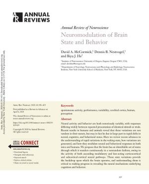 Neuromodulation of Brain State and Behavior