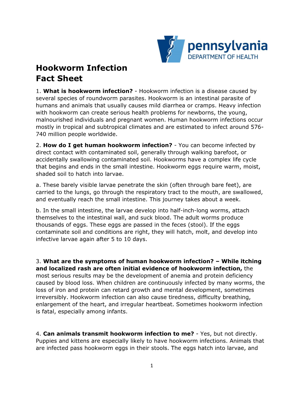 Hookworm Infection Fact Sheet