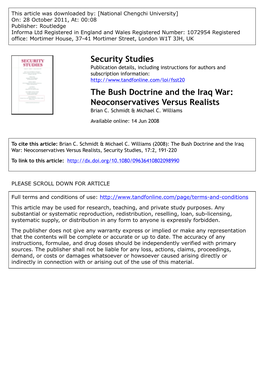 The Bush Doctrine and the Iraq War: Neoconservatives Versus Realists Brian C