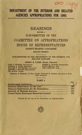 [Smithsonian Institution Appropriations Hearings]