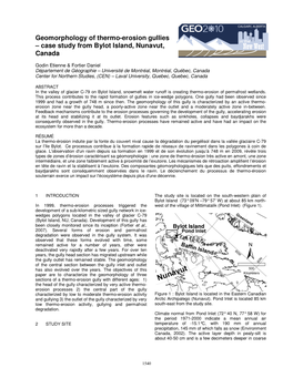 Geomorphology of Thermo-Erosion Gullies – Case Study from Bylot Island, Nunavut, Canada