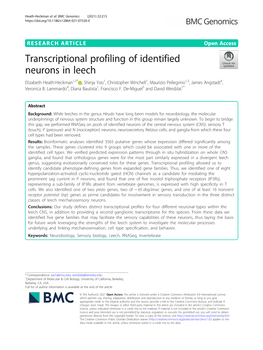 Transcriptional Profiling of Identified Neurons in Leech