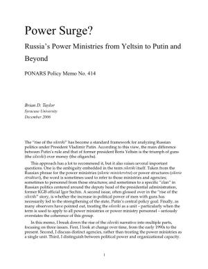 Power Surge? Russia’S Power Ministries from Yeltsin to Putin and Beyond