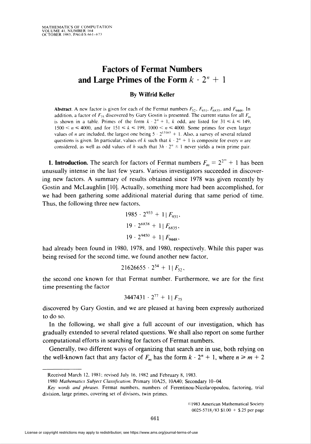 And Large Primes of the Form K • 2