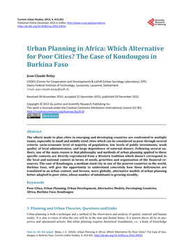Urban Planning in Africa: Which Alternative for Poor Cities? the Case of Koudougou in Burkina Faso