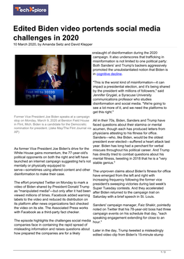 Edited Biden Video Portends Social Media Challenges in 2020 10 March 2020, by Amanda Seitz and David Klepper