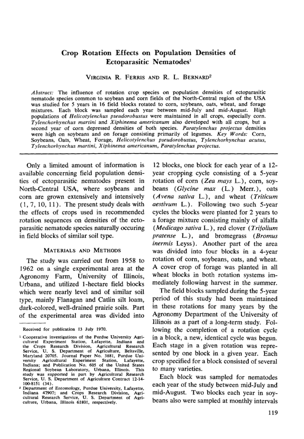 Crop Rotation Effects on Population Densities of Ectoparasitic Nematodes 1