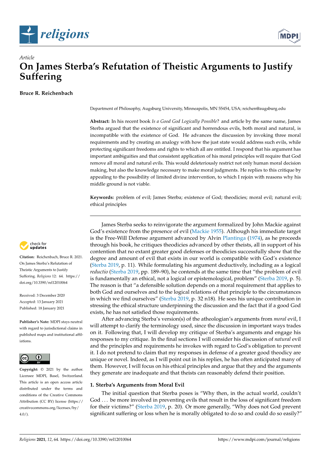 On James Sterba's Refutation of Theistic Arguments to Justify Suffering