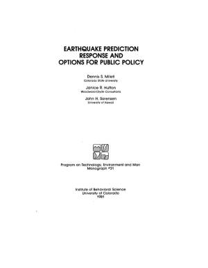 Earthquake Prediction Response and Options for Public Policy