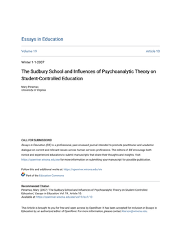 The Sudbury School and Influences of Psychoanalytic Theory on Student-Controlled Education