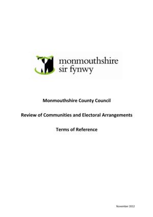 Monmouthshire County Council Review of Communities and Electoral Arrangements 2012 Terms of Reference