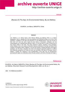 The Alps: an Environmental History. by Jon Mathieu